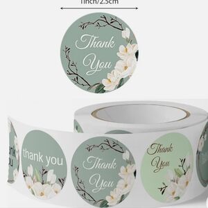 500 Roll Of 1" Thank You Pastel Greens And Florals
